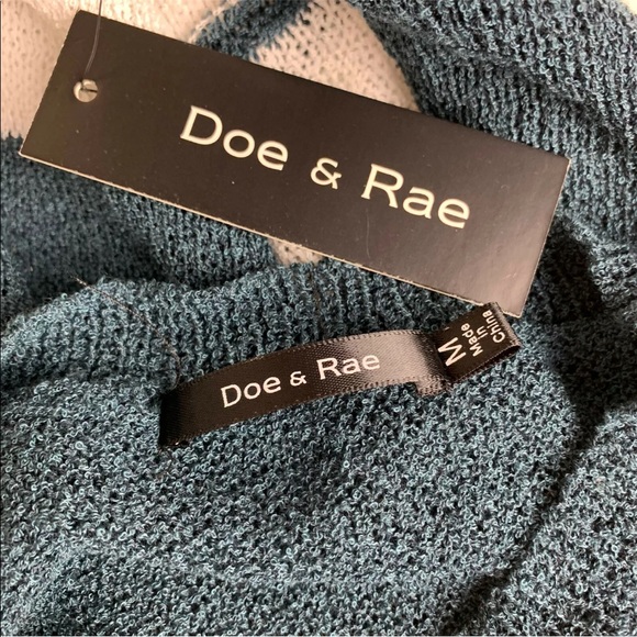 DOE & RAE Lightweight Open Knit Sweater Dark Green White Stripe Size M NWT - Picture 9 of 9